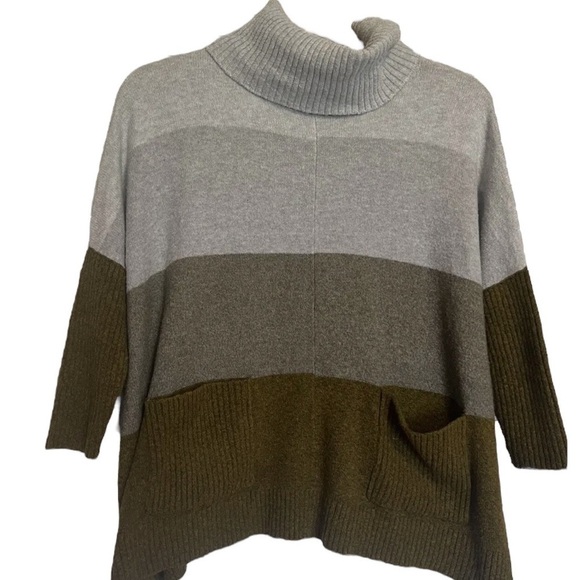 LOFT Oversized Boxy Cowl Neck Color-block Cotton Blend Sweater Size XXS - Picture 1 of 5